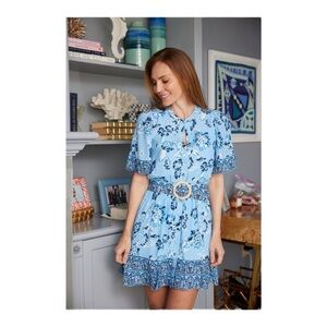STS Olivia Belted Ruffle Hem Shirt Dress in Placid Floral NWT